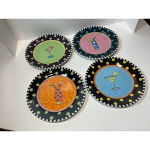 Outta Hand Designs Cocktail Drink Plates Set of 4 Black Green Pink Blue Fun‎